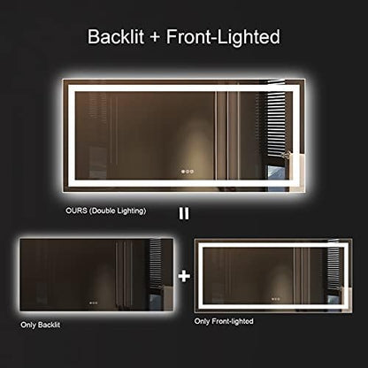 Amorho LED Bathroom Mirror, 60"X28" with Front Light and Backlit