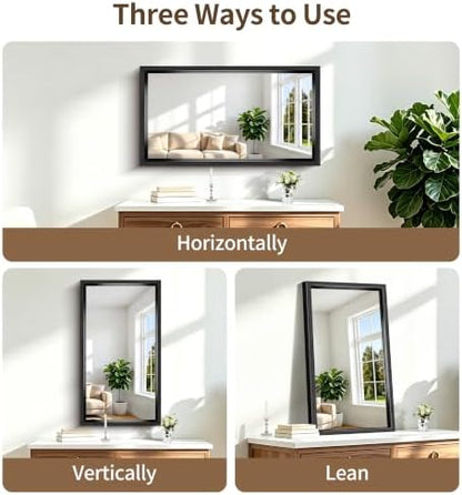 Bathroom Mirror, 20 x 36 inch Brushed Black Rectangle Mirror, 0.6" Thickened Deep Metal Frame Rectangular Vanity Mirror, Wall Mounted Mirror for Bedroom Living Room, Horizontal or Vertical