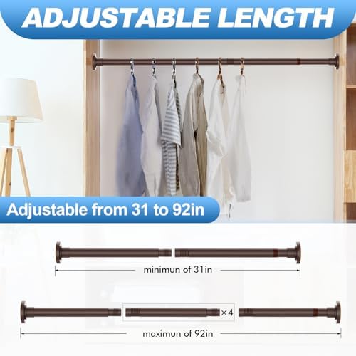 CorkLatta Bronze Shower Curtain Rod 31 to 92 Inch,1 Inch Diameter Adjustable Spring Tension Stainless Steel Telescoping Rod,Easy Install,No Rust