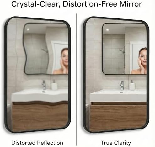 30x48 Inch Matte Black Rounded Rectangle Bathroom Vanity Mirror