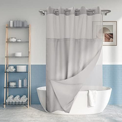 River Dream Extra Long No Hook Shower Curtain with Snap-in Liner, Gray