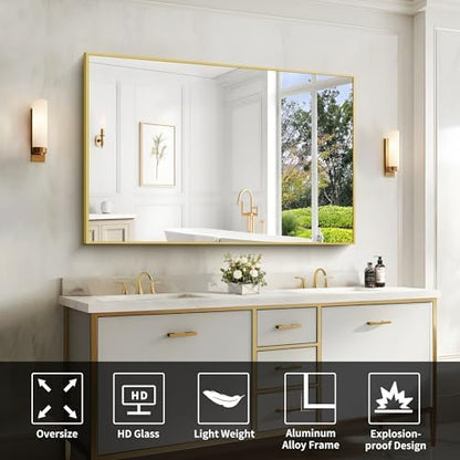 COFENY Gold Bathroom Mirror for Wall, 60x36 Inch Rectangle Mirrors with Metal Frame, Modern Vanity Wall Mirror Decor for Bathroom Living Room, Entryway Hangs Horizontal or Vertical