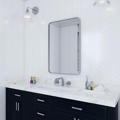 VocalStar 24 x 36 Inch Silver Bathroom Mirror for Wall, Rounded Rectangle Nickel Metal Framed Bathroom Vanity Mirrors, 1/4-inch Shatterproof Glass | Ultra-Flush Hanging