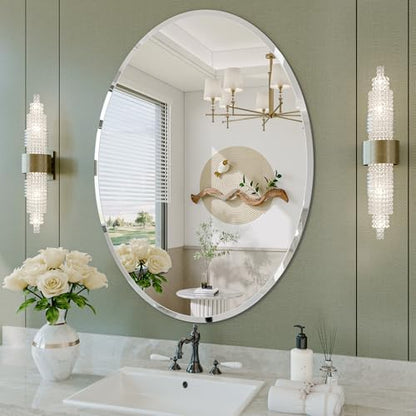 Frameless Oval Mirror, 24"x32" Oval Beveled Bathroom Mirrors