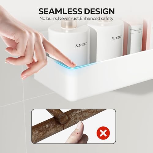 Nieifi Adhesive Shower Shelves, White, 5 Pieces
