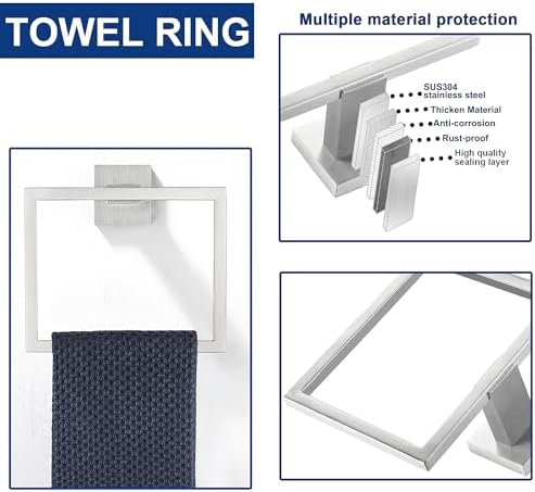5 Piece Bathroom Hardware Accessories - Brushed Nickel, 24Inch Towel Racks, Stainless Steel Square Towel Bar Set, Wall Mounted