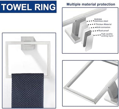 5 Piece Bathroom Hardware Accessories - Brushed Nickel, 24Inch Towel Racks, Stainless Steel Square Towel Bar Set, Wall Mounted
