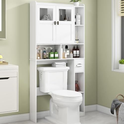 Vabches Over The Toilet Storage Cabinet with Doors and Shelves, White