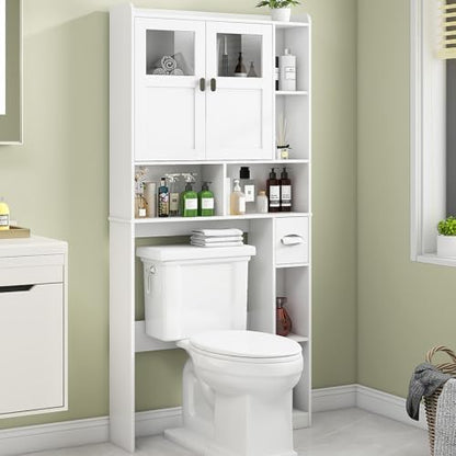 Vabches Over The Toilet Storage Cabinet with Doors and Shelves, White