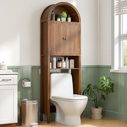 Arched Over The Toilet Storage Cabinet with Fluted Doors, Bathroom Shelf
