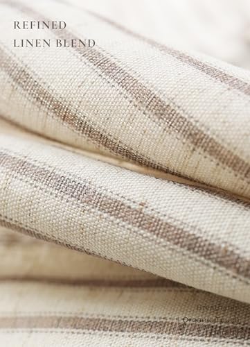 Farmhouse Striped Shower Curtain - Extra Long 72x84 Inches, Linen Blend Fabric, Breathable & Machine Washable, Rustic Taupe for Bathroom Decor (Hooks/Liner Not Included)