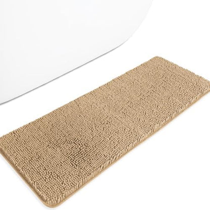Bathroom Runner Rug 47 x 17 Inch – Long Bath Mat | Absorbent and Washable Thick Chenille Bath Rug Non-Slip Runner Rug for Bathroom, Shower, Sink(Beige)