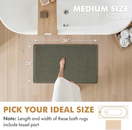 MIULEE Set of 2 Waffle Bathroom Rugs Boho Bath Mat Green 24x36 Inch