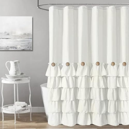 Seasonwood Ivory Ruffle Shower Curtain Farmhouse Shower Curtain 72 X 72