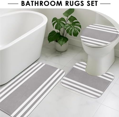 Bathroom Sets with Shower Curtain and Rugs, 4 Pcs, Modern