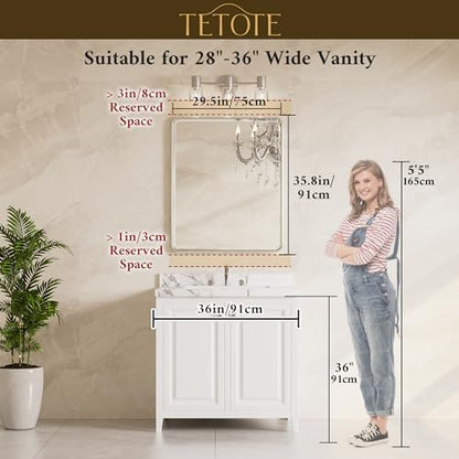 TETOTE Black Mirrors for Wall 30 x 36 Beveled Edge Tempered Glass, Rounded Corner Rectangle Framed Mirror for Modern Bathroom, Living Room, Bedroom, Entryway