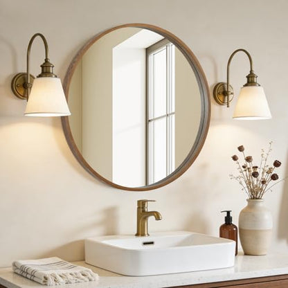 WallBeyond Circle Mirror with Wood Frame, 28" Round Modern Decoration Large Home Decor Mirror for Bathroom Living Room Bedroom Entryway (28" Diameter, Walnut)