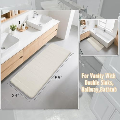 Yimobra Bathroom Runner 55"x24", Non Slip Memory Foam Bath Mat, Super Soft Water Absorbent Hallway Carpet, Machine Washable Rug for Vanity Tub Shower, Cream