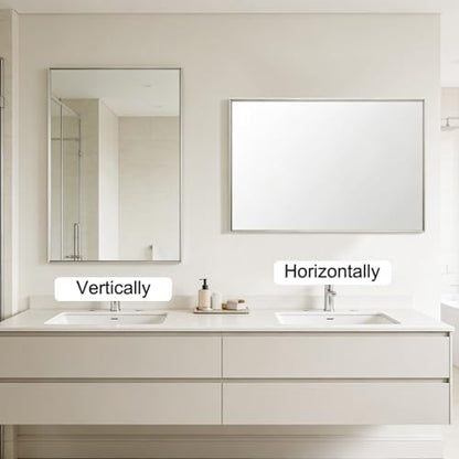 Bathroom Mirror for Wall, 30x20 Inch Framed Vanity Mirror Brushed Nickel