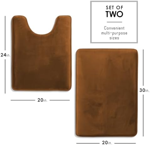 Clara Clark 2 Piece Bathroom Rugs, Velvet Memory Foam Bath Mat Set, Non-Slip Bath Rugs, Machine Wash, Dries Quickly, Ultra Soft Plush Bath Mats for Bathroom, 20 x 32 + Contour, Brown