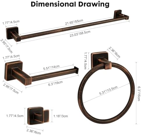 5 Piece Bathroom Hardware Accessories Set Oil Rubbed Bronze,24 Inch Towel Bar Set,Towel Rack Set,Bathroom Towel Holder Set