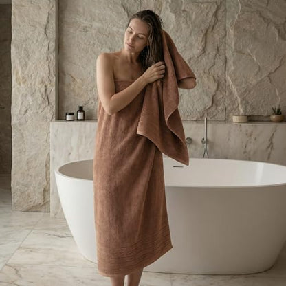 REDKISS Luxury Bath Towels Set of 4, 35x70 in, Highly Absorbent & Quick Dry, Super Soft Extra Large Premium Thick Cotton Brown Bath Sheets for Shower, Hotel, Bathroom, Spa