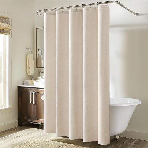 MIULEE Linen Fabric Shower Curtain Cream Beige W60*L72 10 Metal Hooks