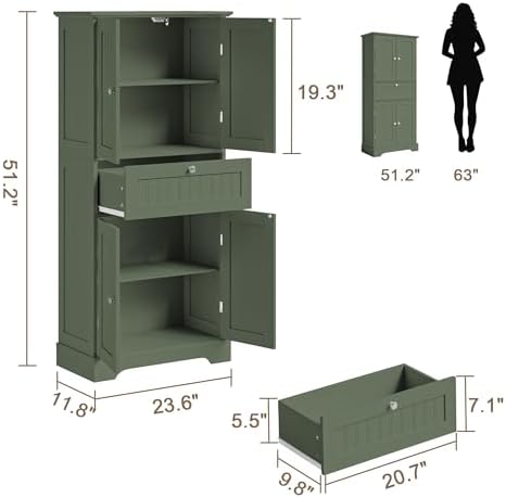 ChooChoo 51" H Bathroom Floor Cabinet with Drawer and Adjustable Shelves