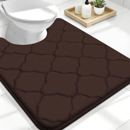 OLANLY Memory Foam Toilet Rugs U-Shaped 24x20, Soft Bath Mat, Brown