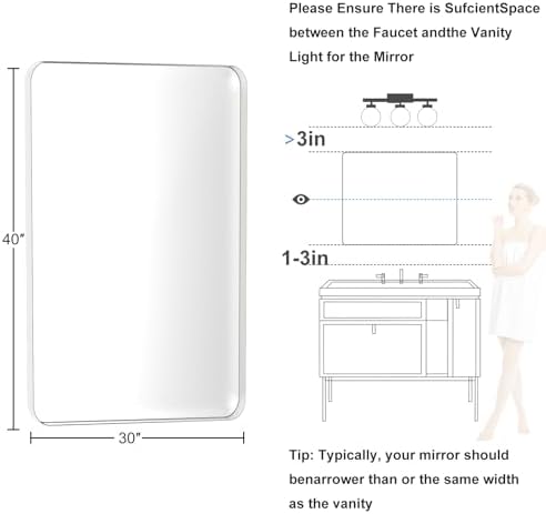 Brushed Nickel Bathroom Mirror for Over Sink, 30" x 40" Framed Rectargular Wall-Mounted Bathroom Mirrors for Vanity, Decorative, Farmhouse, Restroom, Horizontally or Vertically Hanging