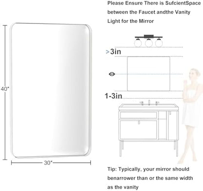 Brushed Nickel Bathroom Mirror for Over Sink, 30" x 40" Framed Rectargular Wall-Mounted Bathroom Mirrors for Vanity, Decorative, Farmhouse, Restroom, Horizontally or Vertically Hanging