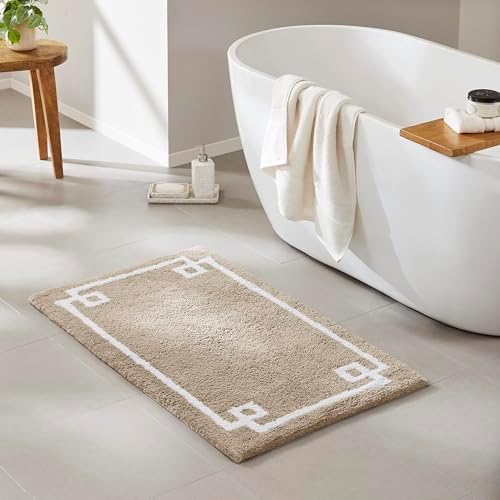 Madison Park Evan 100% Cotton Bath Rug Plush Absorbent, 24" x 40", Taupe