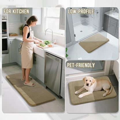 Yimobra Memory Foam Bath Mat, Super Soft Absorbent Bathroom Rug Non Slip 31.5x20 Inch, Quick Dry, Machine Washable Floor Carpet for Tub Shower, Home Decor Accessories, Light Tan
