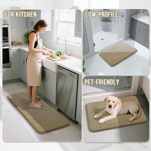 Yimobra Large Memory Foam Bathroom Mat Set, 44 x 24&24 x 17 in, Pale Khaki