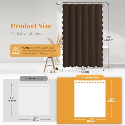 BTTN Extra Long Scalloped Linen Textured Shower Curtain Set, 72x96, Brown