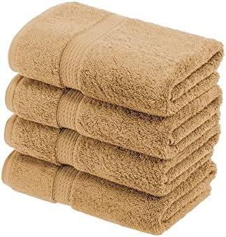 SUPERIOR Egyptian Cotton Plush & Absorbent, Hand Towel Set of 4, Toast