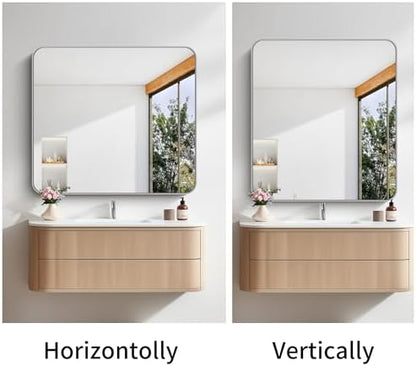 FORBATH 40x36 Inch Silver Bathroom Mirror for Over Sink, Large Rectangular Wall Mirror with Metal Frame, Rounded Corners for Bathroom, Bedroom, Entryway Decor (Horizontal or Vertical)