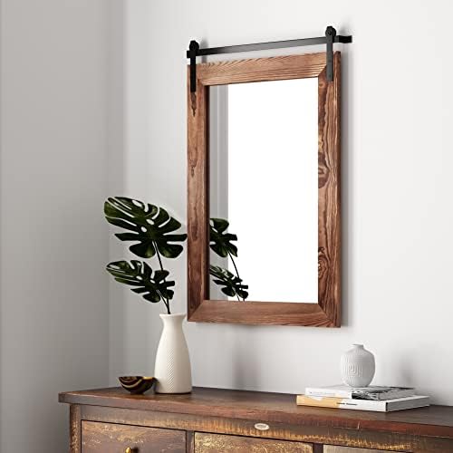COGOOD Farmhouse Barn Door Mirror - 26 x 17 Brown