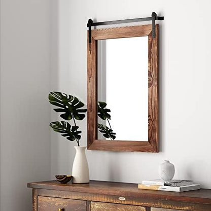 COGOOD Farmhouse Barn Door Mirror - 26 x 17 Brown