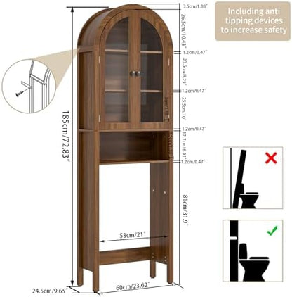 Arched Over The Toilet Storage Cabinet with Acrylic Doors, Bathroom Shelf