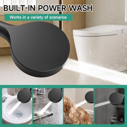 Handheld Shower Head with Hose, 6 Spray Settings, High Pressure, Chrome Finish, Rain, Pulse, Boost, Spray, Mix, Cleaning Modes (Black)