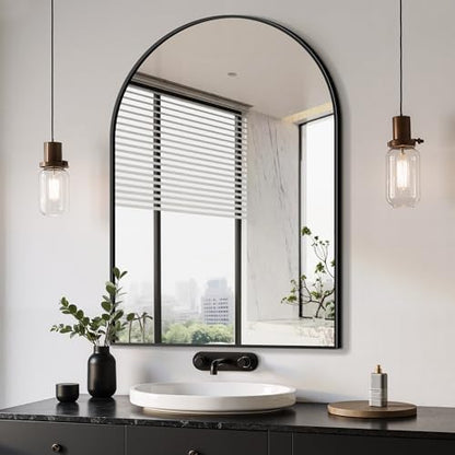 Delma Arched Bathroom Mirror, 28"x40", Black
