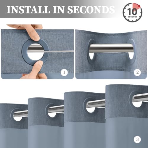 BTTN 72x87 Ringless Linen Textured Shower Curtain with Snap in Liner, Blue