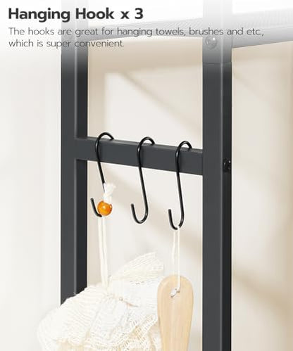 HOOBRO Over The Toilet Storage Cabinet, Freestanding Bathroom Organizer with Toilet Paper Holder, Hooks, 5-Tier Bathroom Storage Shelves for Laundry Room, Space Saver, Rustic Brown and Black BF84TS01