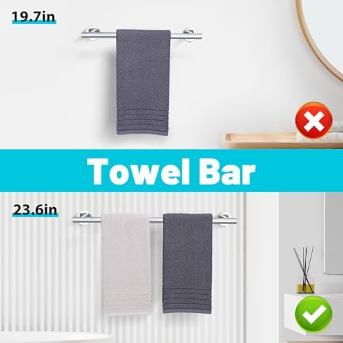 Chrome Bathroom Hardware Set, 6 Pieces Towel Bar Towel Holder Set Includes 19.68/23.6in Towel Bar, Toilet Paper Holder,Towel Ring and Towel Hook Wall Mount Bathroom Accessories Set