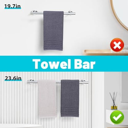 Chrome Bathroom Hardware Set, 6 Pieces Towel Bar Towel Holder Set Includes 19.68/23.6in Towel Bar, Toilet Paper Holder,Towel Ring and Towel Hook Wall Mount Bathroom Accessories Set