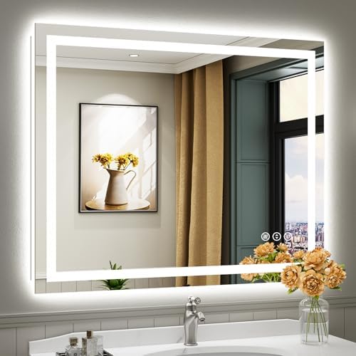 Briivue 44x36 Inch LED Bathroom Mirror with Lights, Backlit & Front Lit