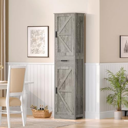 TEENFON Tall Bathroom Cabinet, Storage Cabinet with 6 Shelves & Drawer