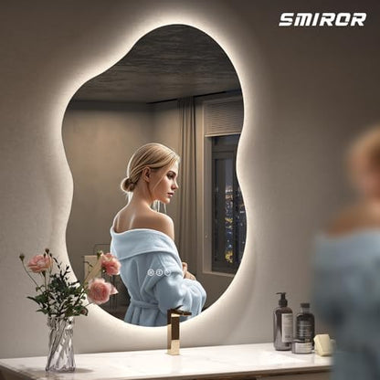 SMIROR 40x24 Irregular Backlit Led Lighted Bathroom Vanity Mirror