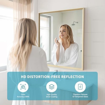 Oak Wood Effect Framed Wall Mirror, 30x36 Rectangle Mirror